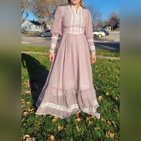 Gunne Sax Dress Vintage 70s Victorian Prairie Cottage Lace...